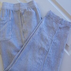 Old Navy High-Waisted Linen-Blend Pants L grey stripe pockets elastic waist